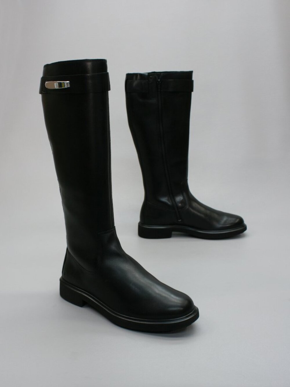 Ecco 39 Ladies 8-8.5 Metropole Amsterdam Black Leather High Tall Side-zip Boots